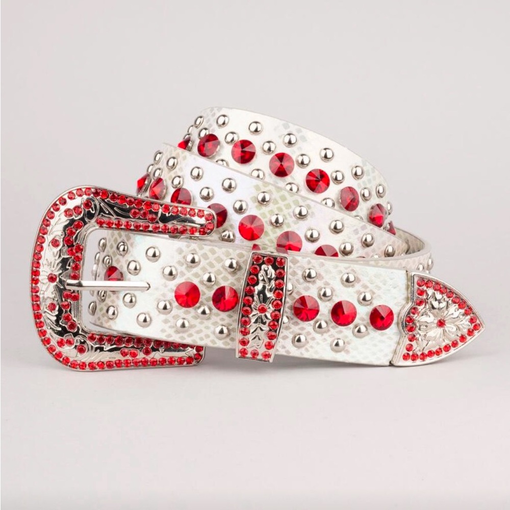 Ornate White and Red Decorative Belt
